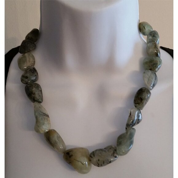 Jay King Chunky Green Prehnite Natural Gemstones Necklace Sterling Silver 925 - Picture 1 of 4